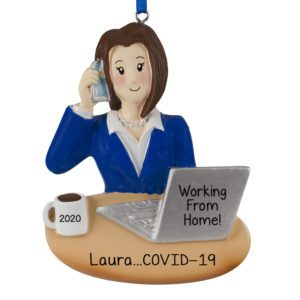 Image of Female Working From Home During Quarantine Personalized Ornament