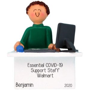 Image of Essential Employee During Quarantine MALE At Computer Ornament BROWN HAIR