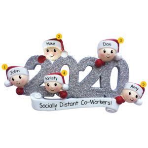 Image of Personalized 2020 Five Socially Distant Coworkers Glittered Numbers Ornament