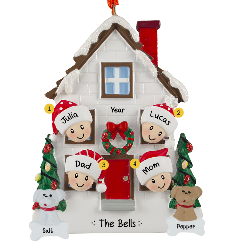 Personalized House Family Of 4 With 2 Pets Ornament - Personalized ...