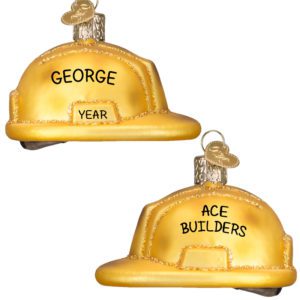 Image of Personalized Construction Helmet Glittered Glass Dimensional Ornament