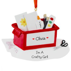 Image of Crafty Girl Bin With Supplies Personalized Ornament