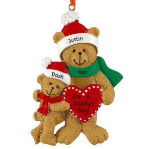 Image of Personalized Dad And Son Bears Holding Heart Ornament