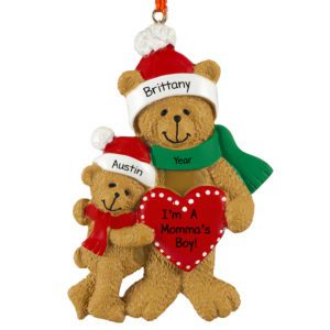 Image of Personalized Mommy And Son Bears Holding Heart Ornament