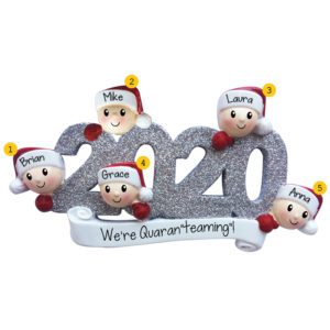Image of Personalized Quaran-teaming Family Of Five 2020 Glittered Numbers Ornament