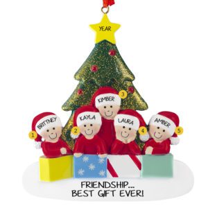 Image of Personalized Five Friends Around Glittered Tree Ornament
