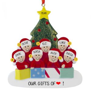 Image of Personalized Grandparents And 5 Grandkids Glittered Tree Ornament