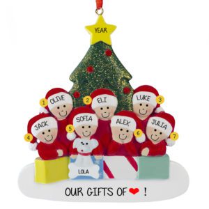Image of Personalized 7 Grandkids With Pet Glittered Tree Ornament