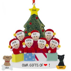 Image of Personalized 7 Grandkids And 2 Pets Glittered Tree Ornament