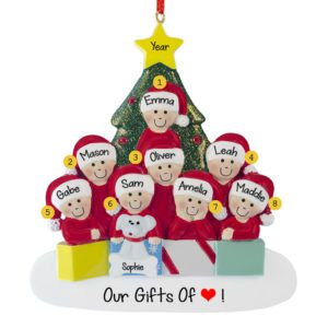 Image of Personalized 8 Grandkids In Front Of Tree With Pet Ornament