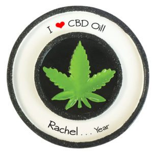 Image of Personalized I Love CBD Oil Marijuana Leaf Glittered Ornament