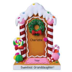 Image of Personalized Sweetest Granddaughter Gingerbread Glittered Door Ornament