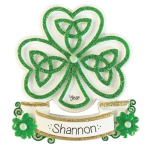 Image of Personalized Celtic Glittered Shamrock Ornament