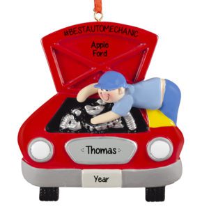 Image of Personalized Best Auto Mechanic RED Car Ornament
