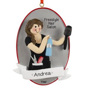 Image of Personalized Hair Stylist Mirror And Brush Ornament