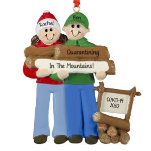 Image of Log Couple Quarantining In The Mountains Personalized Ornament
