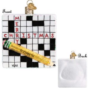 Image of Personalized Crossword Puzzle Glittered Glass 3-D Ornament
