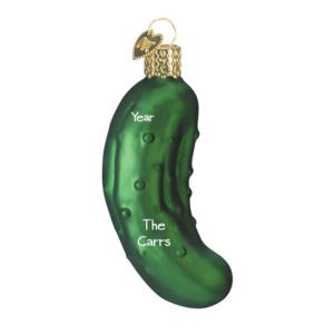 Image of Personalized Green Pickle Glittered Glass 3-D Ornament