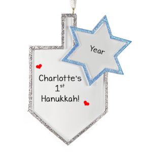 Image of Personalized Baby's 1st Hanukkah Glittered Dreidel Ornament