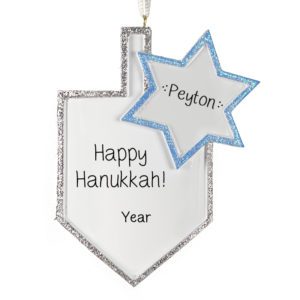 Image of Personalized BLUE And White Glittered Dreidel Ornament
