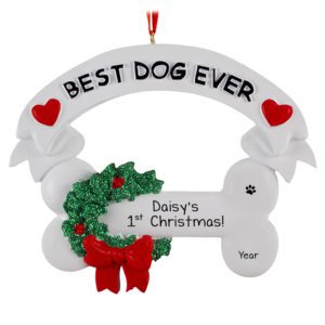 Image of Dog's 1st Christmas Bone And Glittered Wreath Ornament
