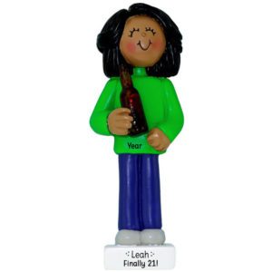 Image of Personalized 21st Birthday FEMALE Holding Beer Ornament African American