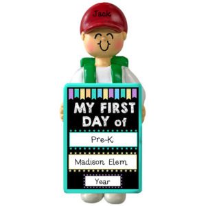 Image of Personalized BOY Holding First Day Of PRE-K Chalkboard Ornament