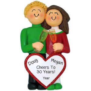 Image of Personalized Anniversary Couple Holding Champagne Ornament BROWN HAIR
