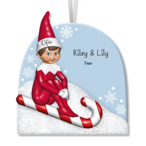 Image of Personalized Elf On The Shelf Glittered Snow Ornament