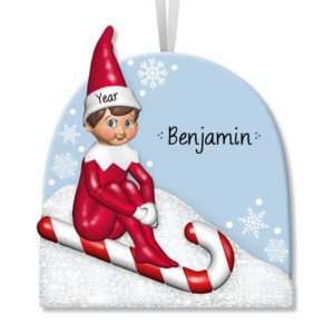 Image of Personalized Elf On The Shelf Candy Cane Sled Ornament