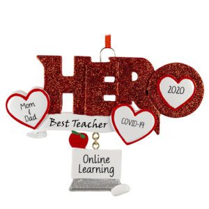 Image of Parent Teacher Heroes Dangling Computer Glittered Personalized Ornament