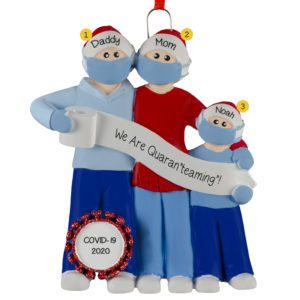 Image of Personalized Family Of Three Wearing Masks During COVID Ornament