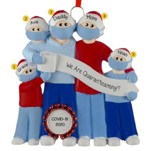 Image of Personalized Family Of Five Wearing Masks During COVID Ornament