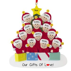 Image of Personalized Family Of 12 With Pet Glittered Tree Ornament