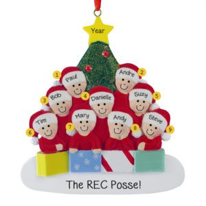 Image of Personalized Workplace Or Team Of 9 Glittered Tree Ornament
