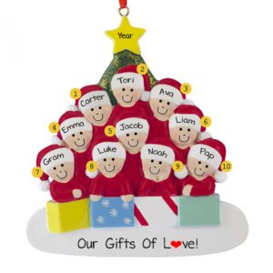 Image of Personalized Family Of 11 With Pet Glittered Tree Ornament
