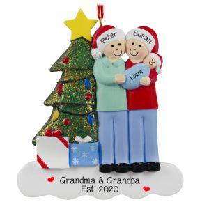 Image of Personalized Proud Grandparents Of Baby BOY Glittered Tree Ornament