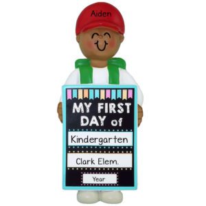 Image of Personalized African American BOY Holding First Day Of School Chalkboard Ornament