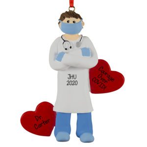 Image of Personalized MALE Doctor Courage Over COVID Hearts Ornament