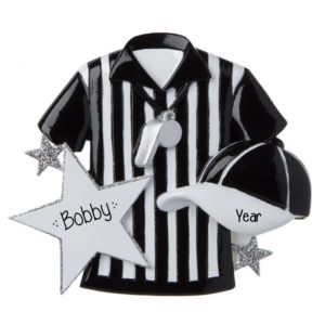 Image of Personalized Referee Striped Shirt And Hat Glittered Ornament