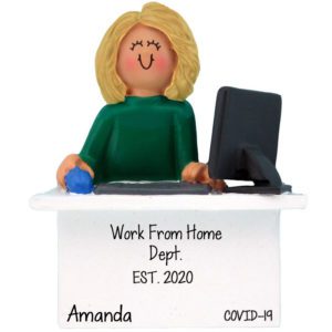 Image of Personalized BLONDE Working From Home During COVID Ornament