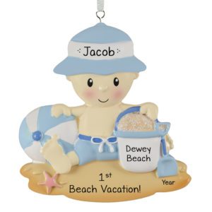 Image of Personalized Baby GIRL On Beach Ornament PINK