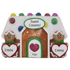 Image of Personalized Sweetest Cousins Gingerbread House Glittered Ornament