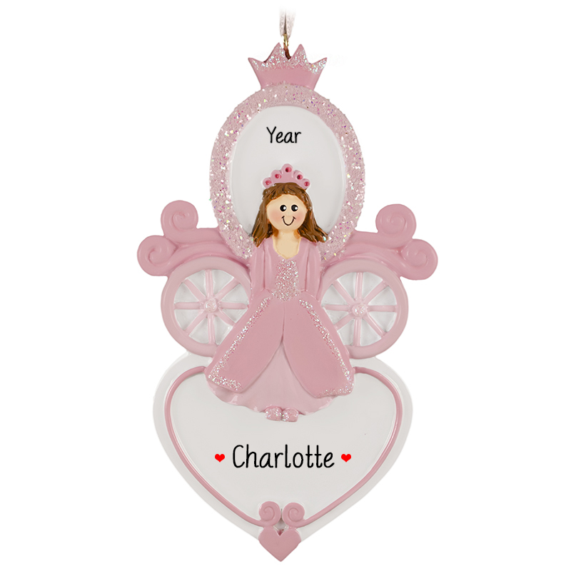 Personalized Princess With Glittered Carriage And Heart Ornament ...