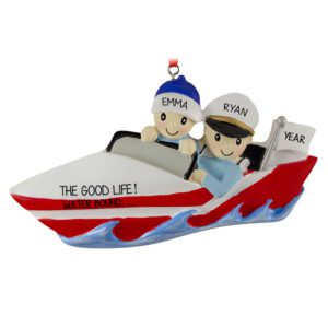 Image of Personalized Couple On Speed Boat Ornament