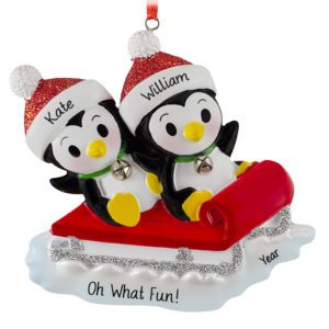 Image of Personalized Penguin Cousins On Sled Glittered Ornament