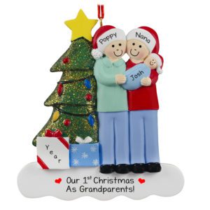Image of 1st Christmas As Grandparents Baby BOY Glittered Tree Ornament