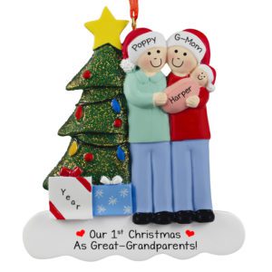 Image of 1st Christmas As Great-Grandparents Of Baby GIRL Glittered Tree Ornament