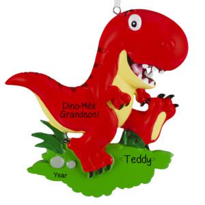 Image of Personalized Dino-Mite Grandson RED T-Rex Ornament