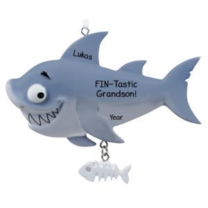 Image of Personalized Fin-Tastic Grandson Two Piece Shark Ornament